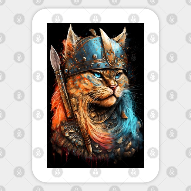 Viking Cat Portrait Painting Sticker by ArtisticCorner